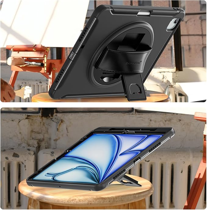 Sahara for iPad Air 11-inch (M4 / M3 / M2) Case - Heavy-Duty Protective Cover with Screen Protector Kickstand &amp Rotating Hand Strap Raider Series