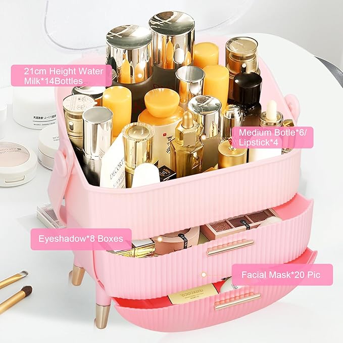 MASSY Egg Shape(Oval) Makeup Storage Box, Countertop Portable Vanity Cosmetics Organizer Preppy