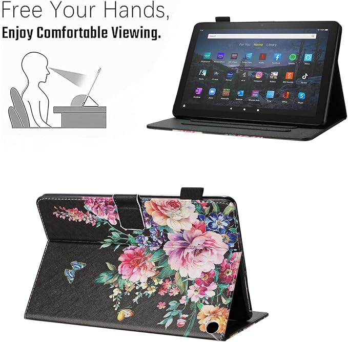 Case for Amazon Fire HD 8 &amp 8 Plus (12th/10th Generation 2024/2022/2020 Release) Pen Holder Premium PU Leather Stand Cover with Smart Auto Wake/Sleep Green Tress