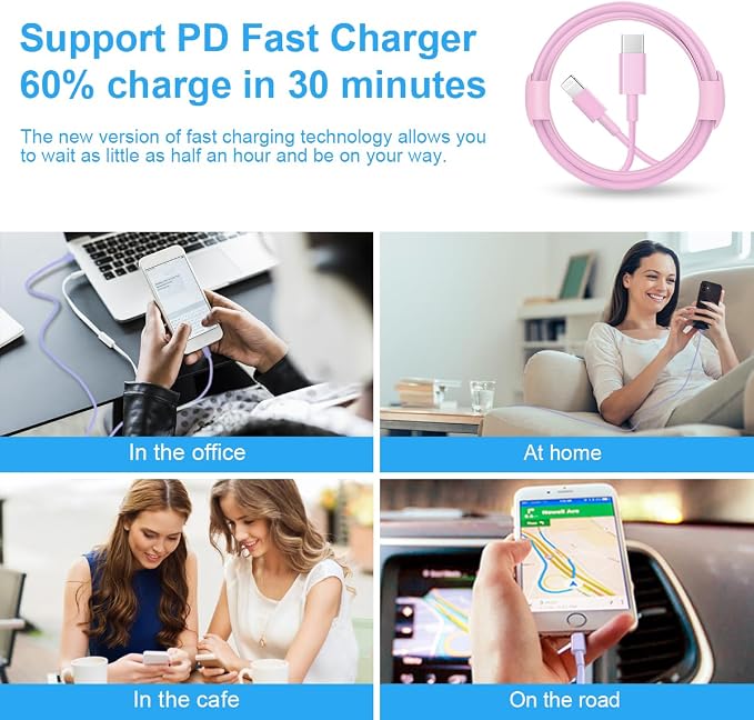 iPhone Charger Fast Charging 3+3Pack 20W USB C Charger with Lightning Cable | For iPhone 14/13/12/11/Pro/Pro Max/Mini/Xs Max/XR/X iPad