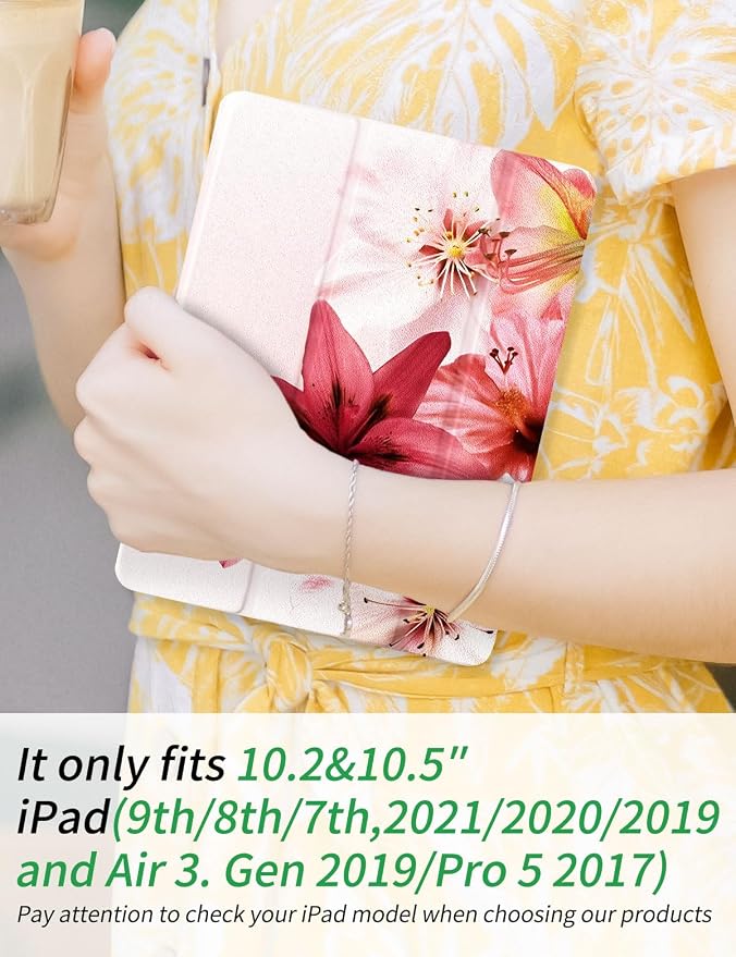 Case for iPad 9th/ 8th/ 7th Generation Case 10.2&amp10.5 Inch (2021/2020/2019 Release) Slim Lightweight Soft Trifold Back Cover with Pencil Holder &amp Auto Sleep/Wake Cover Cherries Cheetah Bows