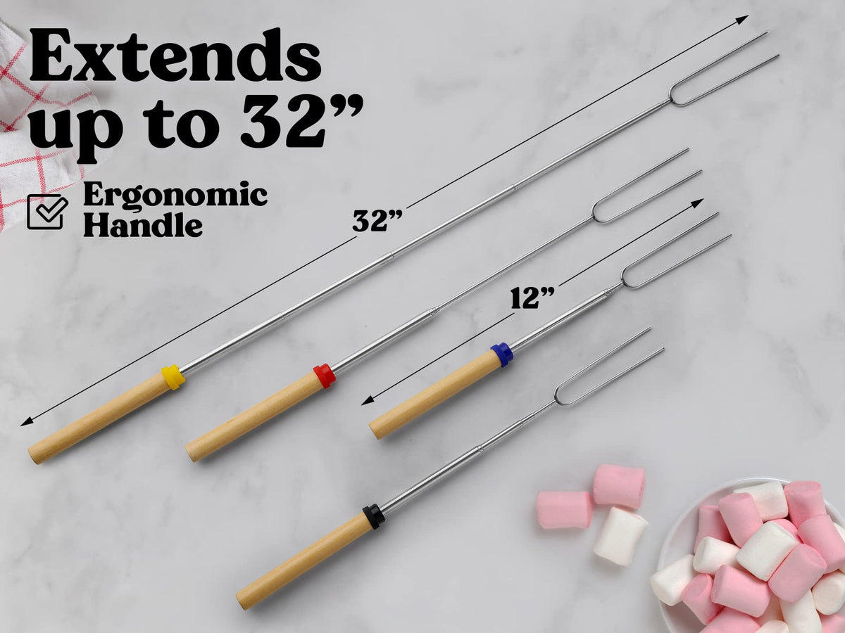 Zulay Kitchen 6 Pack Smores Sticks for Fire Pit - Long Marshmallow Roasting Sticks Smores Kit - Perfect Smore Skewers & Hot Dog Forks For Campfires, Camping Essentials S'mores Gear (Extendable Sticks)