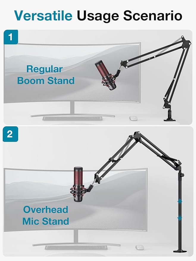 InnoGear Desk Mic Stand, 360° Rotatable Overhead Mic Boom Arm Microphone Stands High Riser for Blue Yeti Snowball HyperX QuadCast SoloCast Fifine Shure SM7B and Other Mics