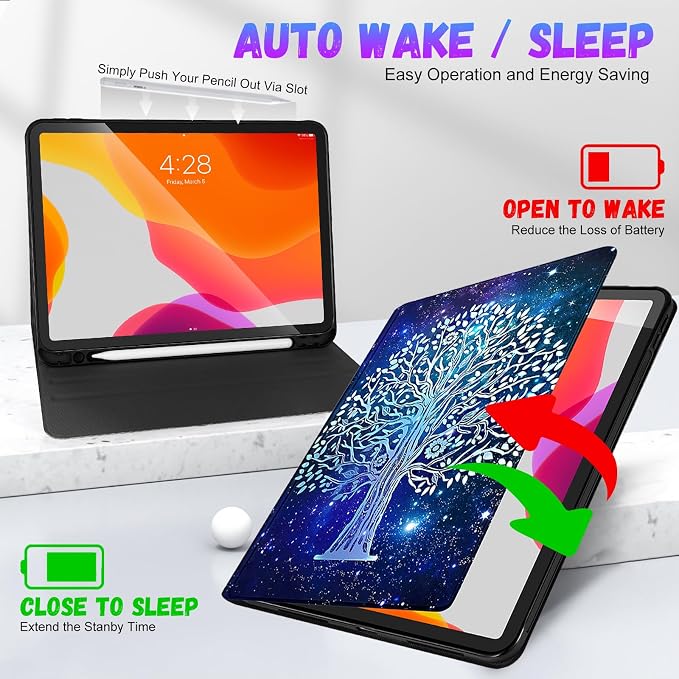 Uppuppy for iPad Pro 12.9 Case Kids Folio PU Leather Cover with Apple Pencil Holder Auto Sleep/Wake Adjustable Angles for iPad Pro 12.9 6th/5th/4th/3rd Gen Sun Moon Black