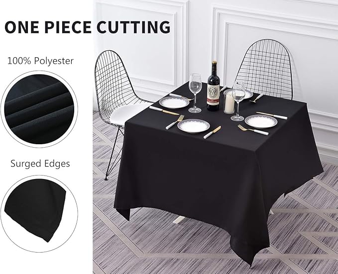 Surmente Black Square Tablecloth-52x52 Inch Table Cloth for Small Square Tables,Washable Polyester Table Cover for Weddings, Banquets, or Restaurants