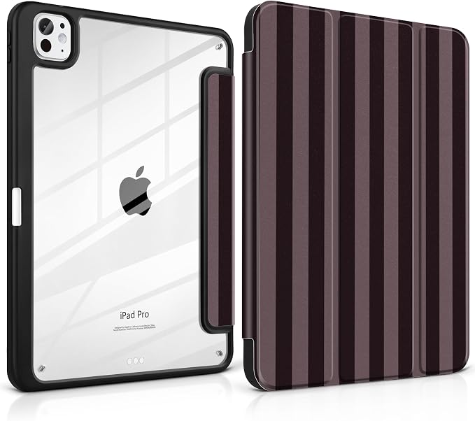 DONGKE for iPad Pro 11-Inch Case (M5 2025 / M4 2024) 6th/5th Generation [Auto Sleep/Wake &amp Pencil Pro Holder] Clear Acrylic Back Smart Trifold Stand Cover Bear &amp Cherry