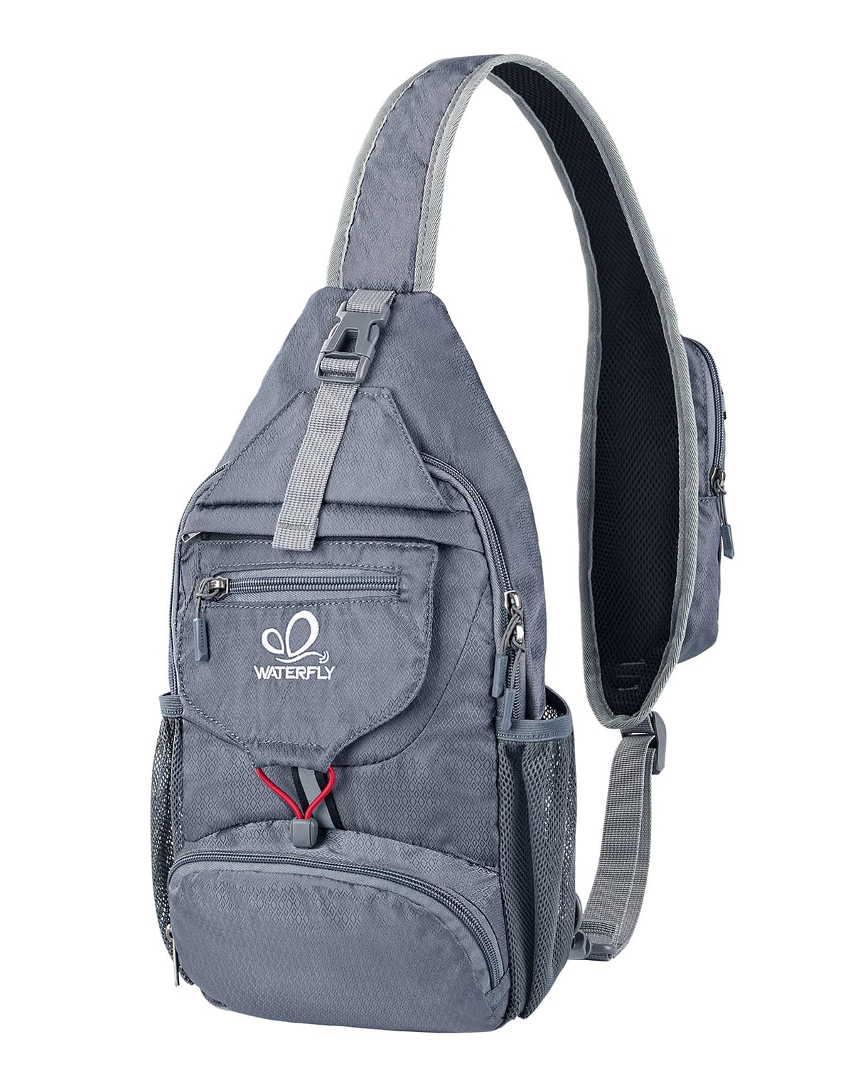 WATERFLY Packable Small Crossbody Sling Backpack Shoulder Chest Bag Daypack for Hiking Traveling Grey