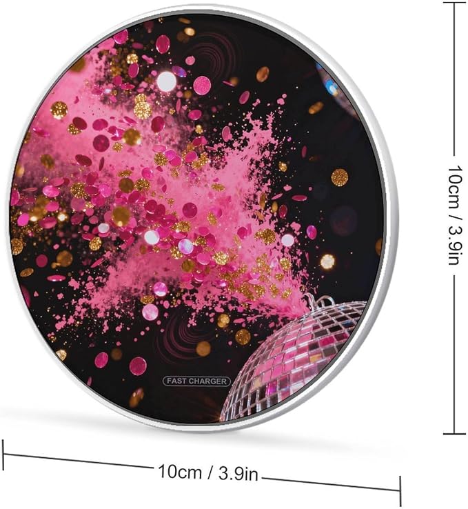 Neon Pink Splatter Wireless Charger with Aluminum Alloy Frame Qi Certified Fast Wireless Charging Pad 10W Charging Station Portable Phone Charger for All Wireless Charging Phone