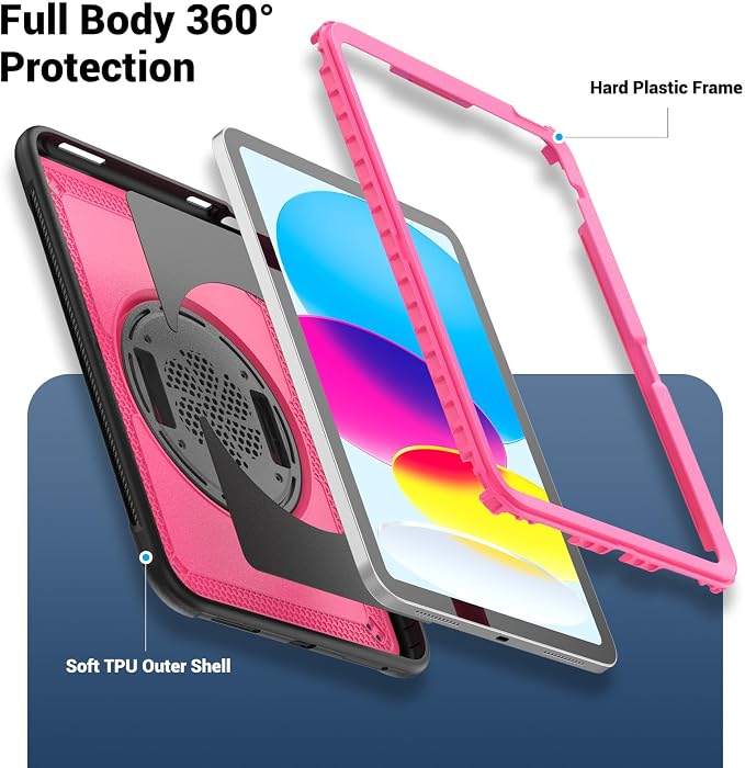Case for iPad (A16) 11th Generation 11 inch 2025 Lightweight Rugged Dual-Material Design 360° Rotating Adjustable Leather Hand Strap Foldable Kickstand Durable with Full ProtectionBlue