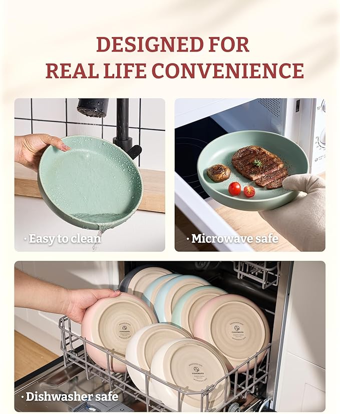 famiware Milkyway Pasta Bowls Set of 4, 8.5" Large Salad Bowls, Double Reactive Glaze, Sturdy & Stackable, Ideal for Housewarming, Festivals, Light Green