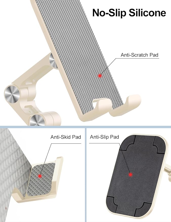 OCYCLONE Phone Stand Adjustable Height and Angle Foldable Cell Phone Stand Holder for Desk Taller iPhone Stand Compatible with 4.7-13 Smartphones iPad Tablet Beige