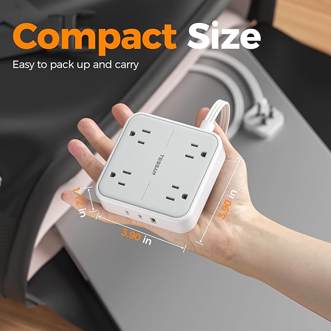 TESSAN Surge Protector Power Strip with 3 USB (2 USB C) 4 Outlets, Flat Plug Extension Cord 5 Ft, 900J Surge Protection, Multiple Charging Station with Power Switch for Home, Office, Dorm Room, Gray