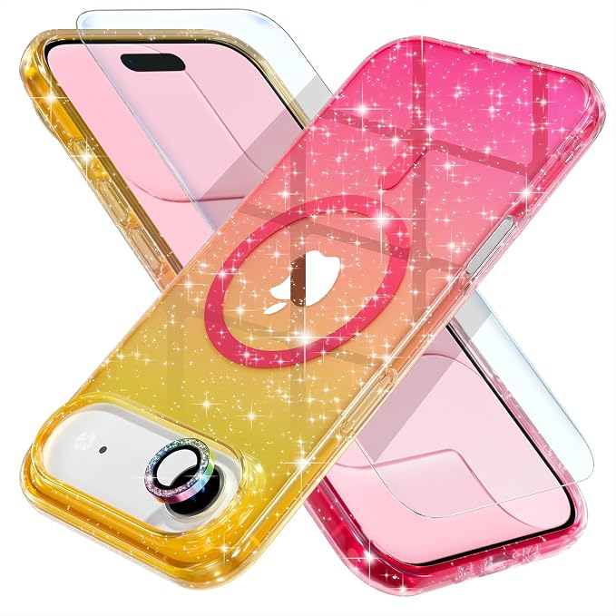 Choiche for iPhone 15 Pro Max Case Compatible with MagSafe Glitter Black | Women Girly Cute Glitter Sparkly Magnetic Phone Case with Diamond Camera Lens Protectors Military-Grade Drop Protection 6.7