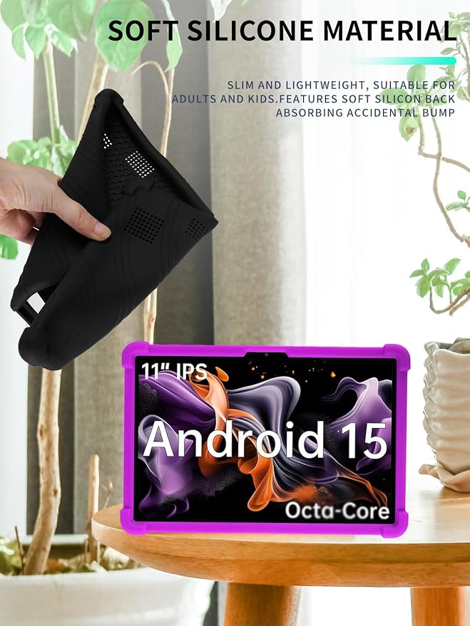 Case for ApoloMedia EP1095T 11 Tablet 2025 Android 15，WUNIAK Shock Proof Lightweight Stand Rubber Shell Protective CoverKids Friendly Soft Silicone Adjustable Stand CoverBlack