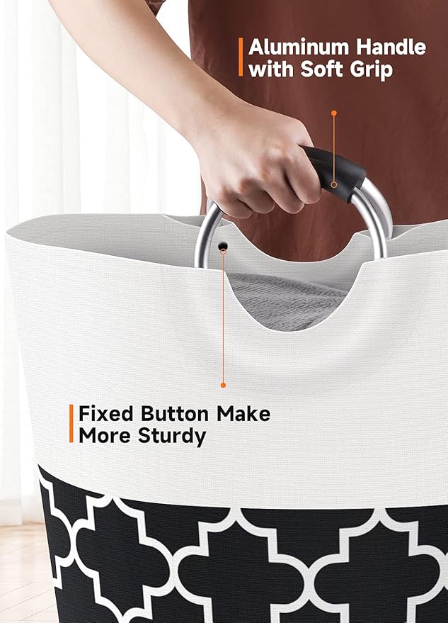 Large Laundry Basket Laundry Hamper Bag Washing Bin Clothes Bag Collapsible Tall with Handles Waterproof Travel Bathroom College Essentials Storage for College Dorm, Family (Black) 115L