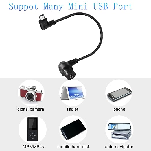 QIANRENON 90 Degree Angle Mini USB Panel Flush Waterproof Extension Cable Mini USB 5 Pin Right Angle Male to Female Panel Mount Cable Threaded to Dashboard or Panel28cm/11in (Down Bend)