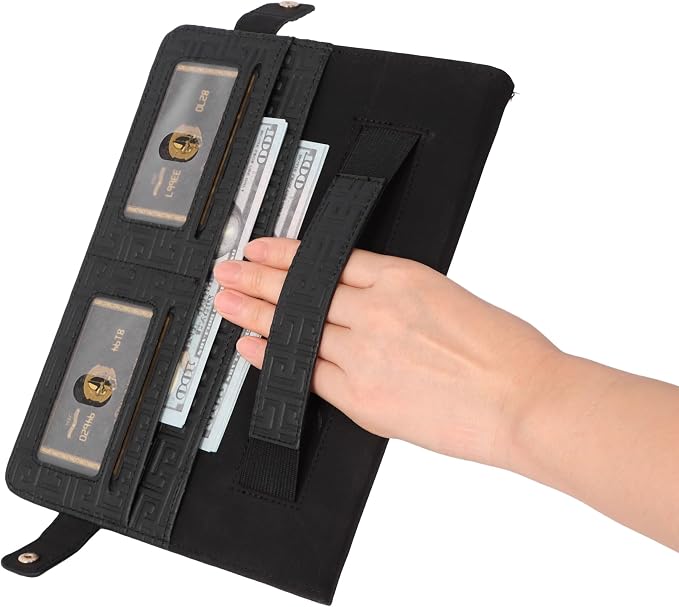 Handbag Case for Samsung Galaxy Tab S10 FE/S9 FE 10.9/S9/S8/S7 11 Techcircle Folio Stand Crossbody Wallet Protective Cover with S Pen Holder &amp Card Slots Hand Strap &amp Shoulder Strap Black