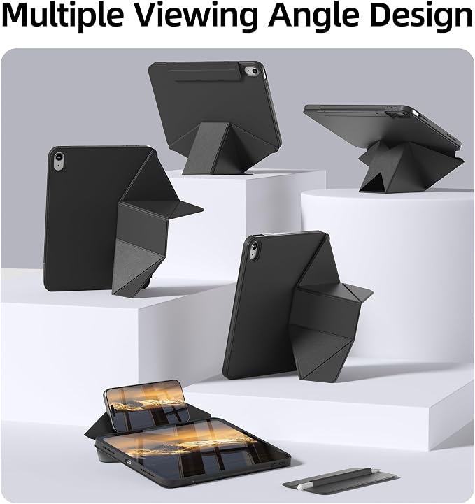 kenke Case for iPad Air 11'' M4/M3/M2 Air 10.9'' 5th/4th Gen Black | Detachable Rotating 360° Magnetic Clear Back Multi-folding Stand Cover Pencil Holder Auto Wake/Sleep Touch ID