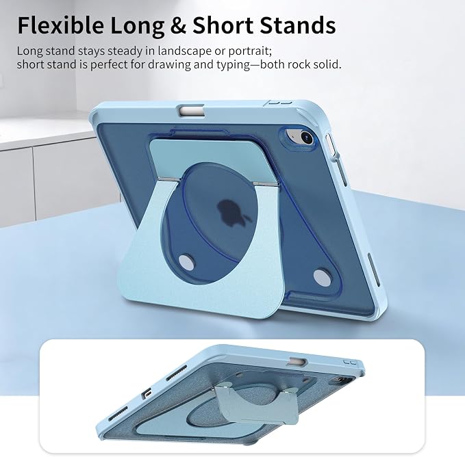 Case for iPad Air 11-inch (M4 2026/ M3 2025/ M2 2024) &amp 10.9-inch (5th/ 4th Gen) 2022/2020Dual Metal Foldable Stand Any Angle Support with Pencil Holder (Black)