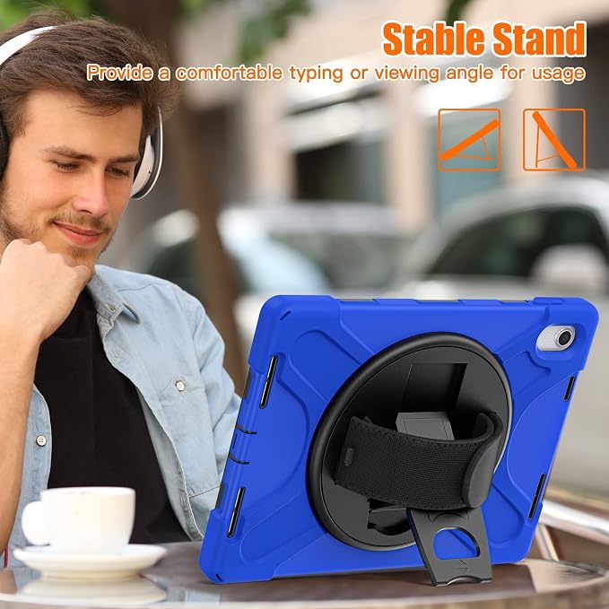 ZenRich Shockproof Case for iPad (A16) 11th/10th Generation Black | Pencil Holder 360° Rotating Kickstand Hand Strap Adjustable Carrying Strap Heavy Duty Rugged