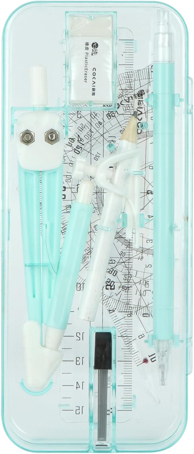LABANCA 8 Pcs Compass Set with Protractor Rulers Pencil for Math Geometry (07053Blue)