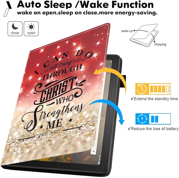 Case for All-New Amazon Kindle Fire 7 Tablet (7 Display 12th Generation 2022 Release) Premium PU Leather Stand Cover with Smart Auto Wake American Flag and Cross