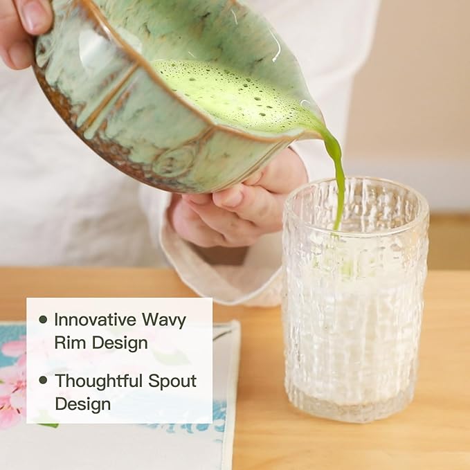 VENSEEN Matcha Whisk Set, 8 Pcs Matcha Kit with Bowl and Whisk Holder, Ceramic Japanese Complete Macha Starter Kit for Beginners, Gift for Macha Lovers (Green)