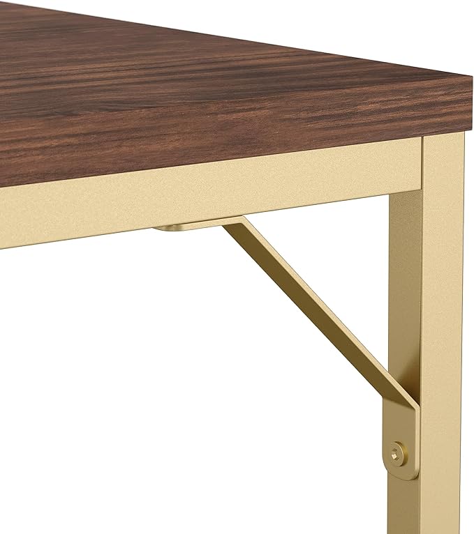 Martha Stewart Noah Home Office Parsons Desk in Walnut Wood Grain with Polished Brass Metal Frame