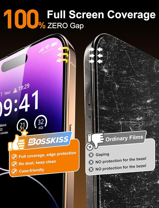 BossKiss for iPhone 11/iPhone XR Screen Protector TOP 9H Hardness Military Grade Shatterproof HD Tempered Glass Full Coverage Anti-Scratch Easy Installation Case Friendly 2 Pack