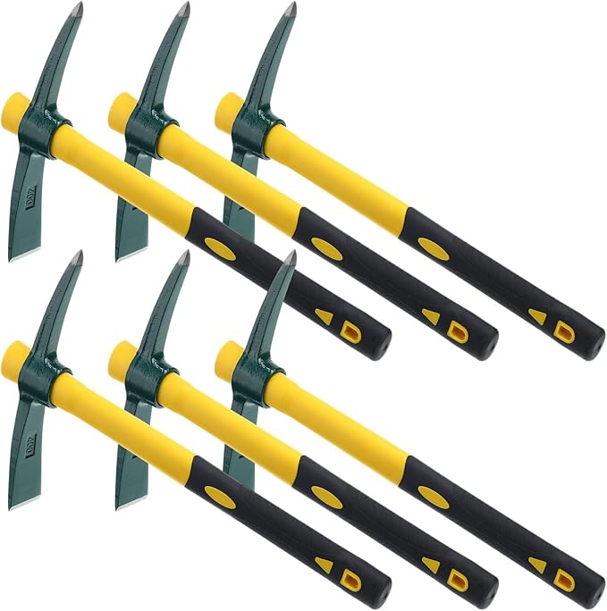 Lothee 6 PCS Pick Mattock Hoe 15 Inch Heavy Duty 1.5Lbs Forged Garden Pick Axe with Rubber Non-Slip Handle Weeding Mattock Hoe Agriculture Hand Tools for Weeding Cultivating Camping or Prospecting