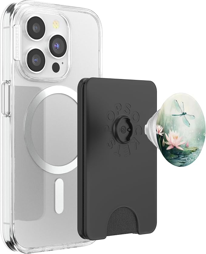Aesthetic Floral Lotus And Dragonfly Watercolor Art PopSockets PopWallet for MagSafe