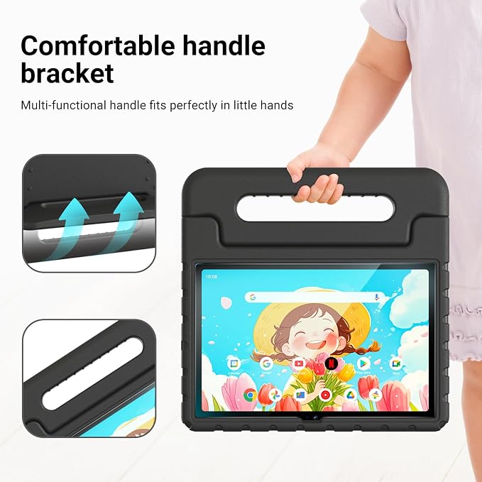 Kids Case for Onn 10.1 Tablet 2024 Gen 4(Model:100135925) ShockproofBlack | Lightweight EVA Foam Foldable Handle Stand Precise Cutouts Kid-Friendly For Daily Use