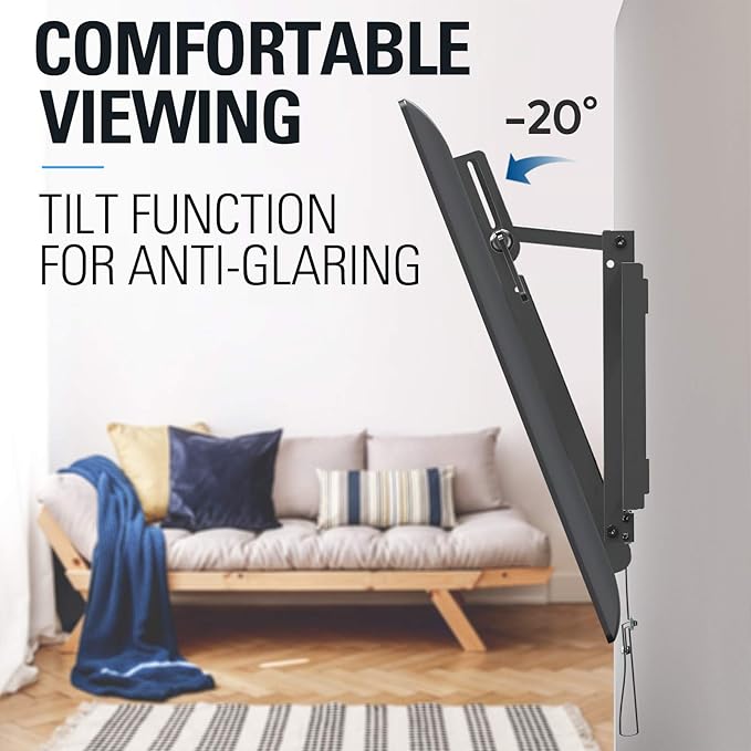 Mounting Dream Tilt TV Wall Mount - Fits 42-70 Inch TVs, Tilt Up to 20 Degrees, VESA 200x100 to 600x400mm, 132 lbs Loading, Fits 16", 18", 24" Studs - MD2165-LK