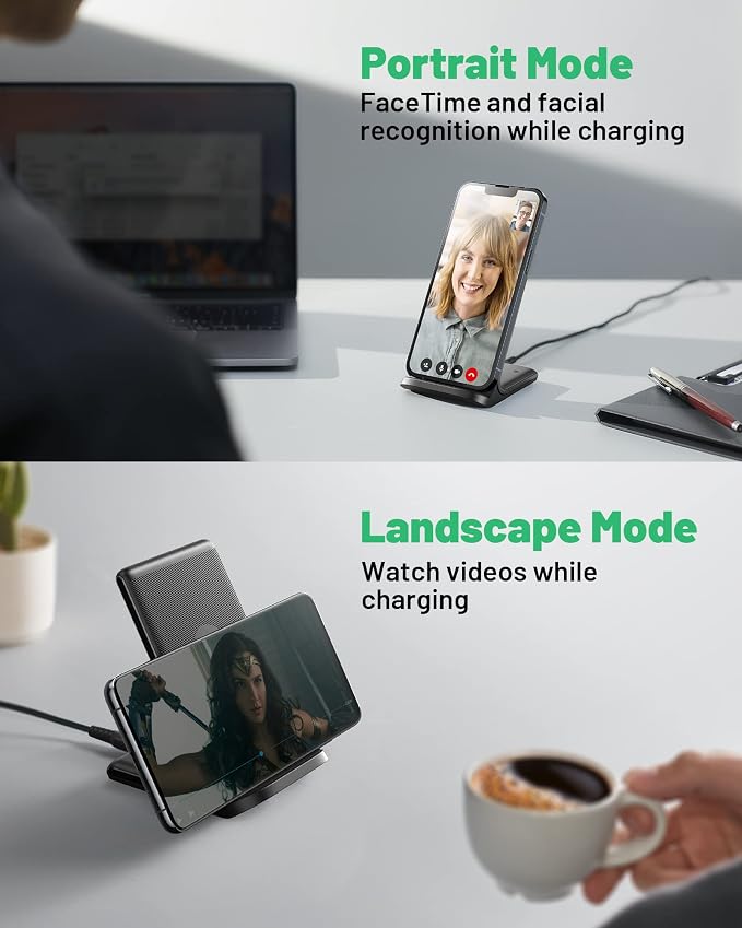 INIU Wireless Charger 15W Fast Wireless Charging Phone Station with LED | Sleep-Friendly Adaptive Light Exclusive Temp°Guard Wireless Charging Station for iPhone 17 16 Pro Max Samsung S25 S24 etc