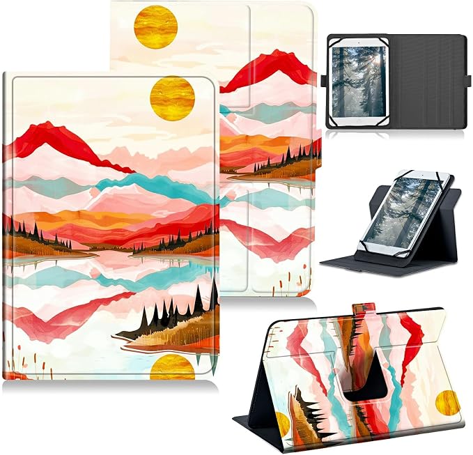 for Walmart Onn 10.1 2024 Onn 10.1 Gen 4 Universal Tablet Case 360 Degree Rotating Kickstand Protective Stand Case with Multiple Viewing PU Leather Shell Case Black Book Cat