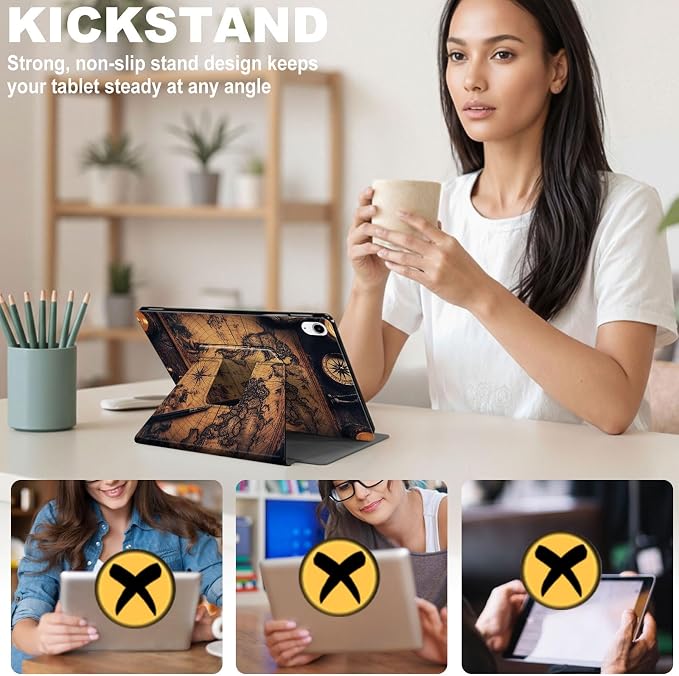 for iPad 11th Generation (A16 2025) 11 / iPad 10th Gen 10.9 2022 Case 360° Rotating PU Leather Stand Cover with Auto Sleep/Wake Shockproof TPU Backl Raccoon Perched
