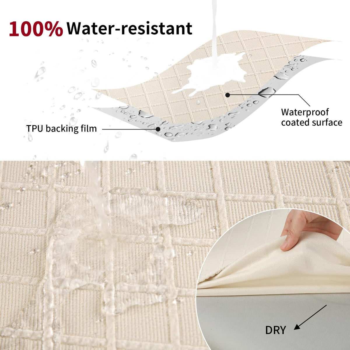 Fuloon Waterproof Seat Cushion Covers 6 PCS, Stretch Jacquard Chair Seat Covers Washable Dining Room Chair Slipcovers Removable Kitchen Cushion Protector (6, Waterproof-Beige)