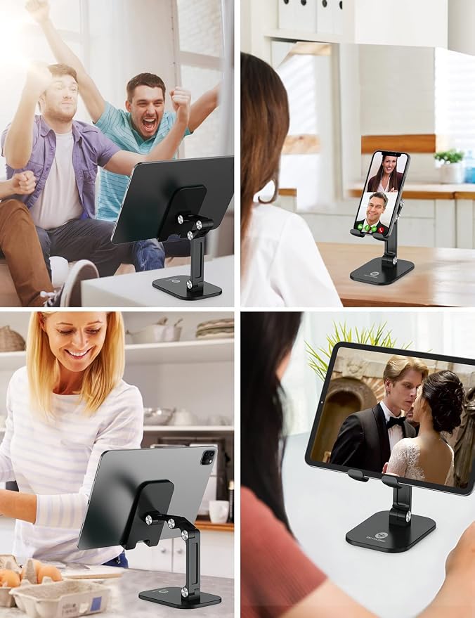 OCYCLONE Phone Stand Adjustable Height and Angle Foldable Cell Phone Stand Holder for Desk Taller iPhone Stand Compatible with 4.7-13 Smartphones iPad Tablet Beige
