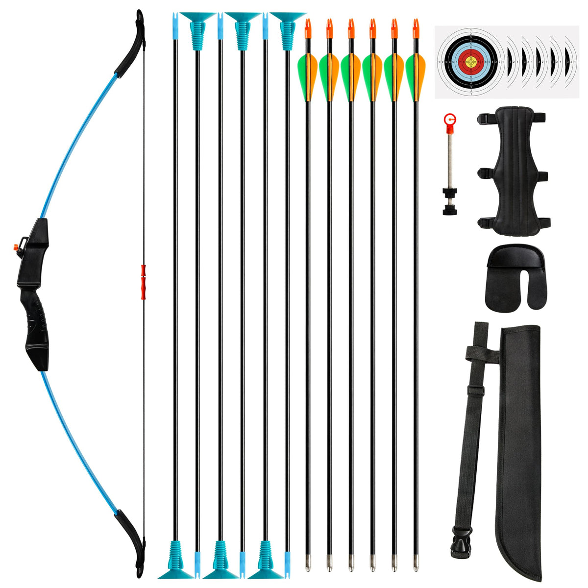 SERfawnCH 15lbs Recurve Bow and Arrow Set for Beginners, Left & Right Handed Youth Archery Kit with 12 Arrows & 6 Targets, Outdoor Practice Bow (Blue)