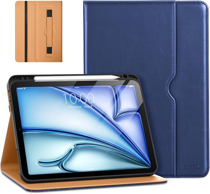 DTTO for iPad Air 11-inch Case M4/M3/M2 (2026/2025/2024) iPad Air 5th / 4th Generation (2022/2020) Premium Leather Business Folio Stand Cover with Pencil Holder - Auto Sleep/Wake Brown