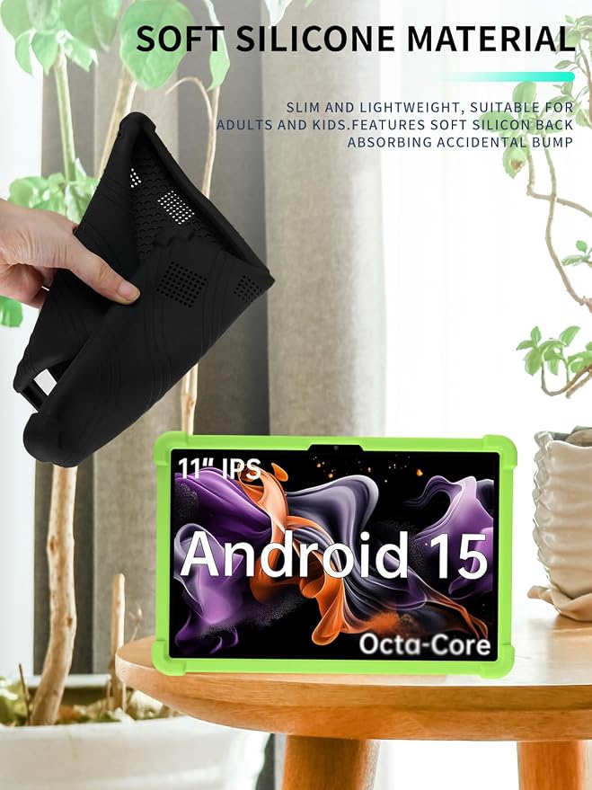 Case for ApoloMedia EP1095T 11 Tablet 2025 Android 15，WUNIAK Shock Proof Lightweight Stand Rubber Shell Protective CoverKids Friendly Soft Silicone Adjustable Stand CoverBlack
