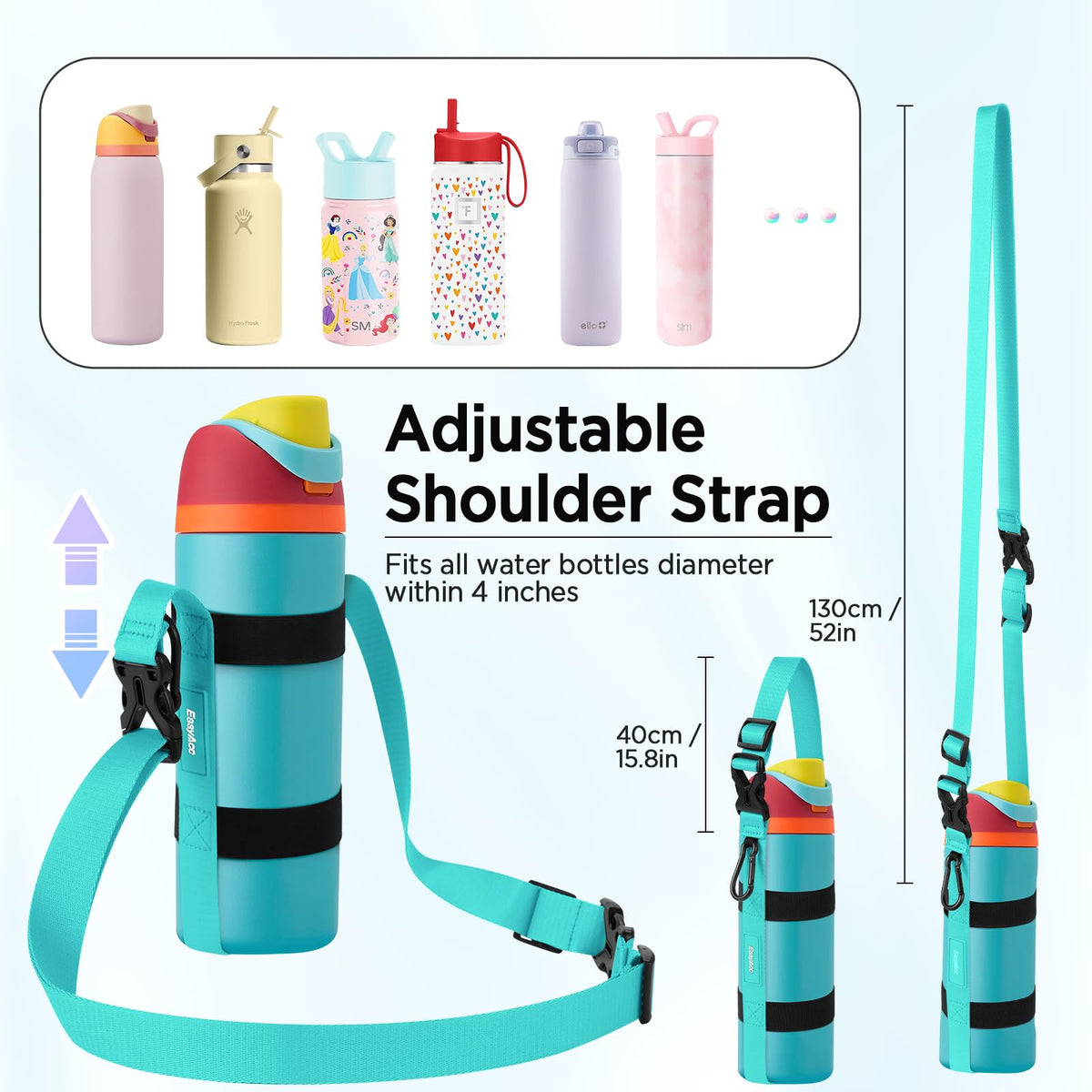 EasyAcc Water Bottle Holder Strap Sling, for Owala FreeSip 24 32 40 oz, Hydro Flask, Cirkul, Yeti, Stanley Flip, Universal Water Bottles, with Carabiner, for Walking Curise Travel (Bottle Excluded)