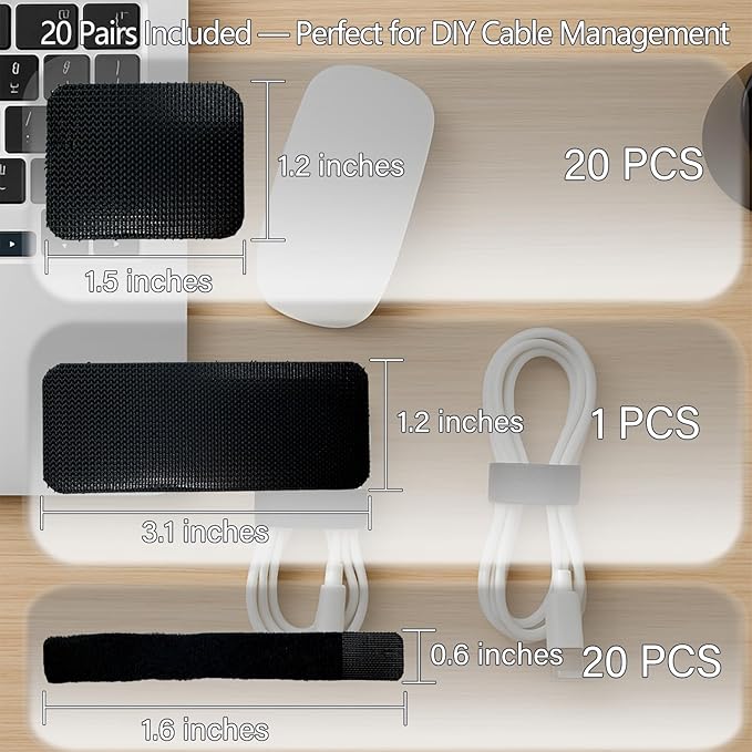 Under Desk Cable Management, Adjustable Hook and Loop Cord Ties, Reusable Wire Organizer, Low-Profile Cable Hider for Cord Management System (15)