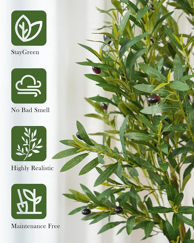 Olive Tree 8FT Fake Tree Faux Plants Indoor with Pot Artificial Tree Nearly Natural Olive Branches and Fruits for Living Room Home Office Decorations