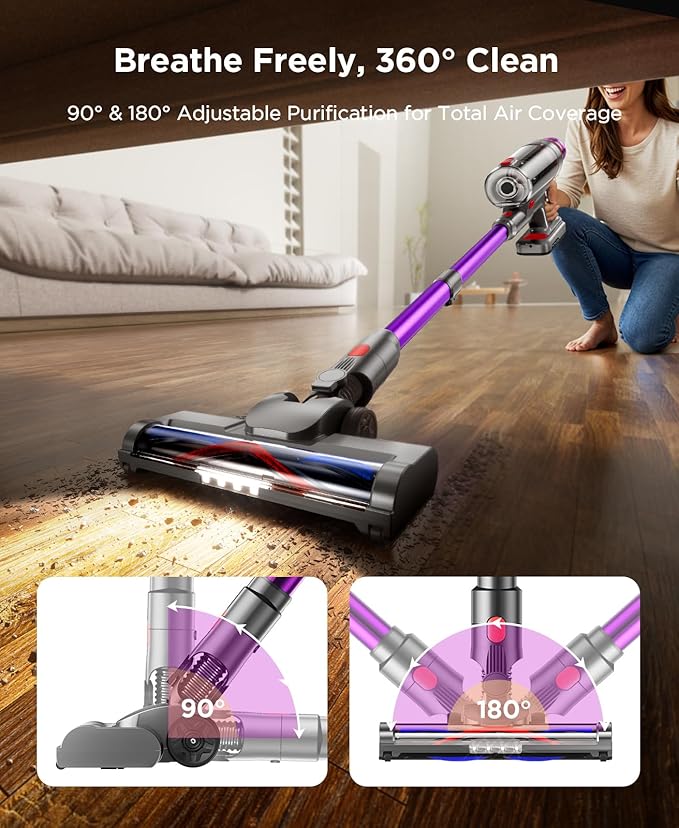 Cuzmok Cordless Stick Vacuum Cleaner - 550W Powerful Cordless Vacuum with HEPA Filter, Up to 50min Runtime & Tangle-Free Lightweight & Detachable Battery for Pet Hair Carpet Hardwood Floor Cleaning