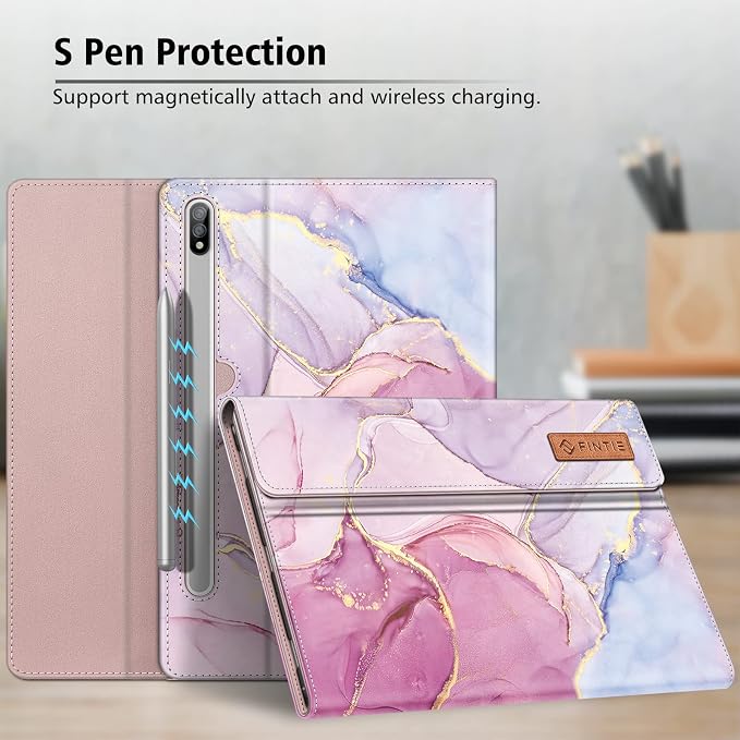 Fintie Portfolio Case for Samsung Galaxy Tab S8/Tab S7 11 Inch | Multiple Angles Business Cover with Pocket Built-in S Pen Holder Auto Sleep/Wake Dreamy Marble