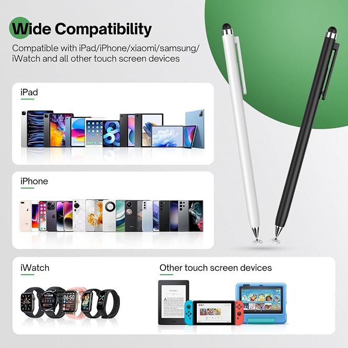 Stylus Pen for Touchscreen (2 Pack) - Mixoo 2-in-1 High Sensitivity Retractable Stylus with Smaller Disc Tip Universal Stylus for iPad iPhone Tablets Switch Capacitive Touch Screens (Black + White)
