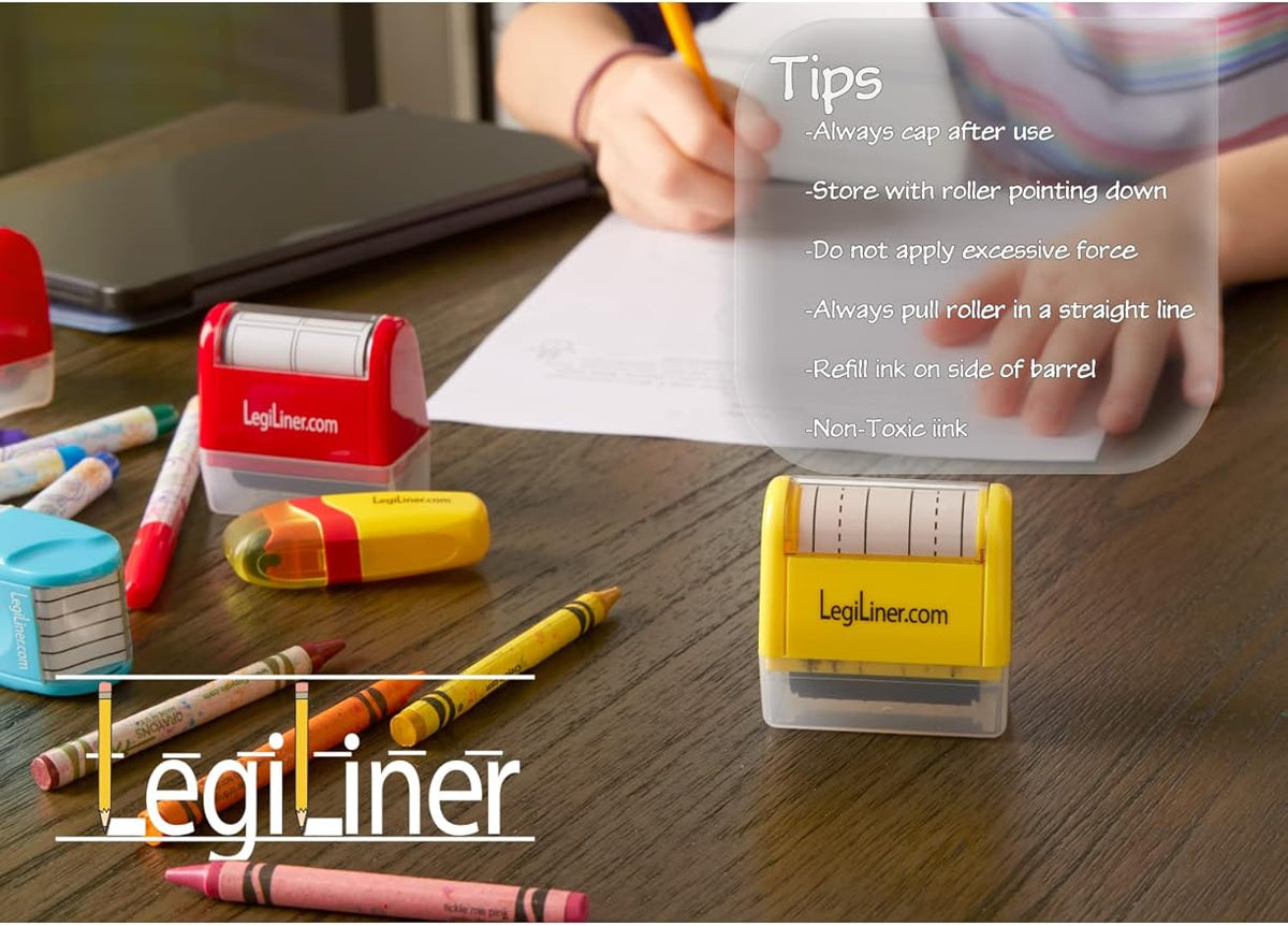 LEGILINER 3/4" Dotted Thirds Slanted Handwriting Line (Green) Teacher Stamp – Tri-Line Pattern for Calligraphy and Cursive Writing. Classroom & Home Use. Refillable Ink Writing Practice Roller Stamp.