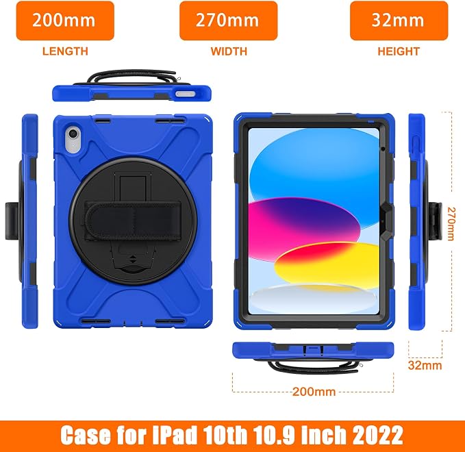 ZenRich Shockproof Case for iPad (A16) 11th/10th Generation Black | Pencil Holder 360° Rotating Kickstand Hand Strap Adjustable Carrying Strap Heavy Duty Rugged