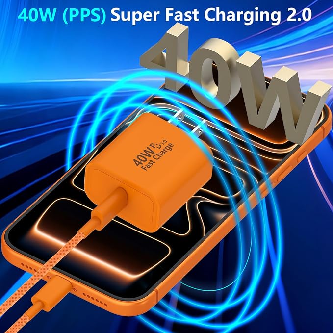 iPhone 17 Pro Max Charger Fast Charging [2-Pack] 40W USB C MFi Certified Fast Charger Block with 2x10FT Woven Type C to C Cable for iPhone 17/Pro Max/Pro/Air/16/16 Pro Max/15/iPad – Orange